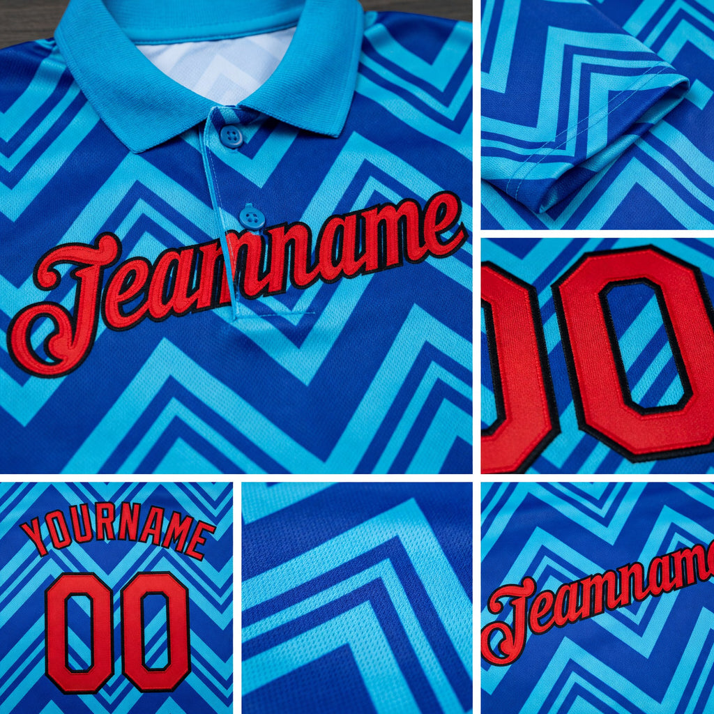 Custom Lakes Blue Fire Red Thunder Blue-Black 3D Esports Performance T-Shirt detail
