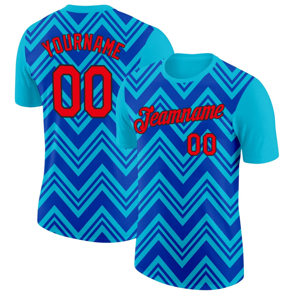 Custom Lakes Blue Fire Red Thunder Blue-Black 3D Esports Performance T-Shirt photo 1