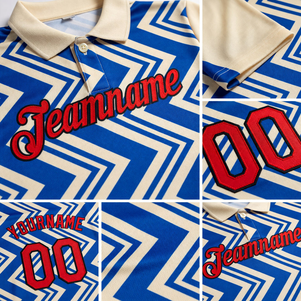 Custom Cream Fire Red Thunder Blue-Black 3D Esports Performance T-Shirt detail