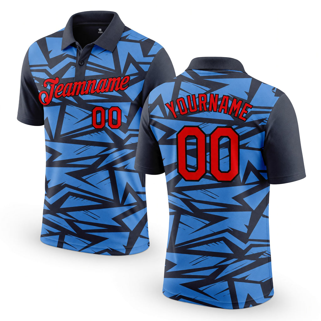 Custom Steel Gray Fire Red Light Blue-Black 3D Esports Performance T-Shirt