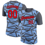 Custom Steel Gray Fire Red Light Blue-Black 3D Esports Performance T-Shirt photo 1