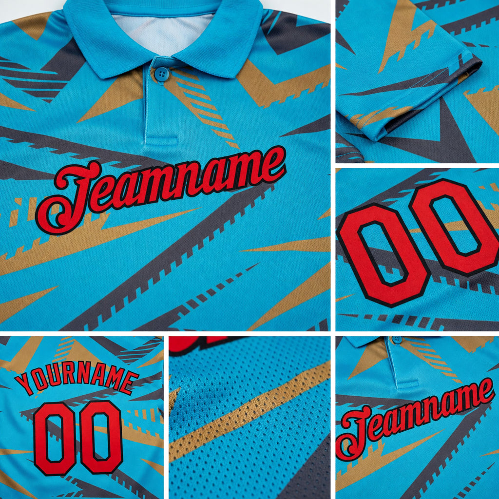 Custom Lakes Blue Fire Red Steel Gray Old Gold-Black 3D Esports Performance T-Shirt detail