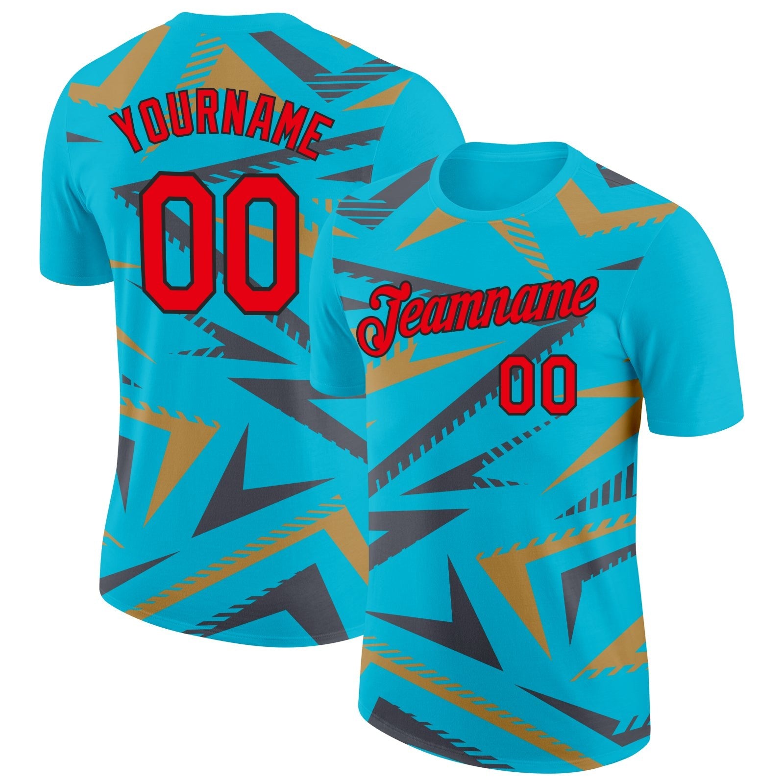 Custom Lakes Blue Fire Red Steel Gray Old Gold-Black 3D Esports Performance T-Shirt photo 1