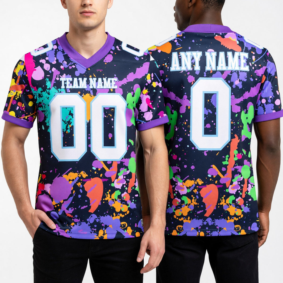 Custom Graffiti Pattern White Light Blue-Medium Purple 3D Pattern Splash Authentic Football Jersey worn front and back