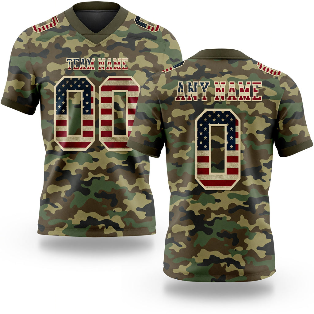 Custom Camo Vintage USA Flag Cream-Olive 3D Pattern Salute To Service Authentic Football Jersey
