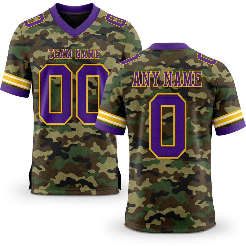 Custom Camo Purple-Yellow 3D Pattern Salute To Service Authentic Football Jersey
