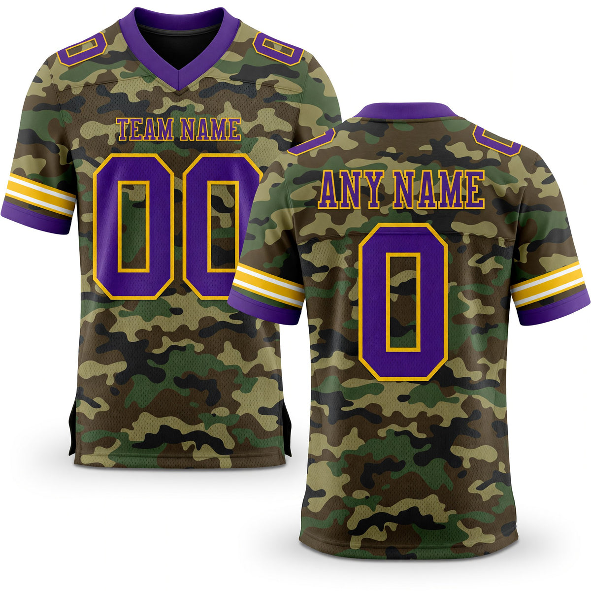 Custom Camo Purple-Yellow 3D Pattern Salute To Service Authentic Football Jersey