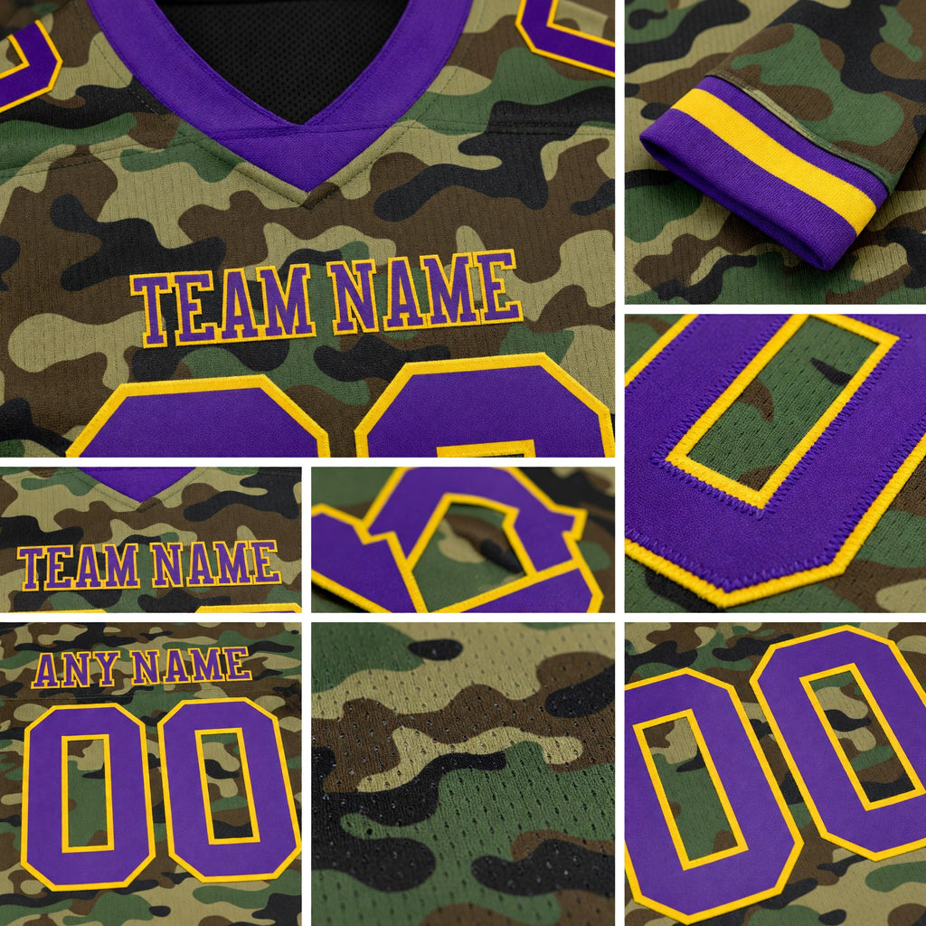 Custom Camo Purple-Yellow 3D Pattern Salute To Service Authentic Football Jersey detail