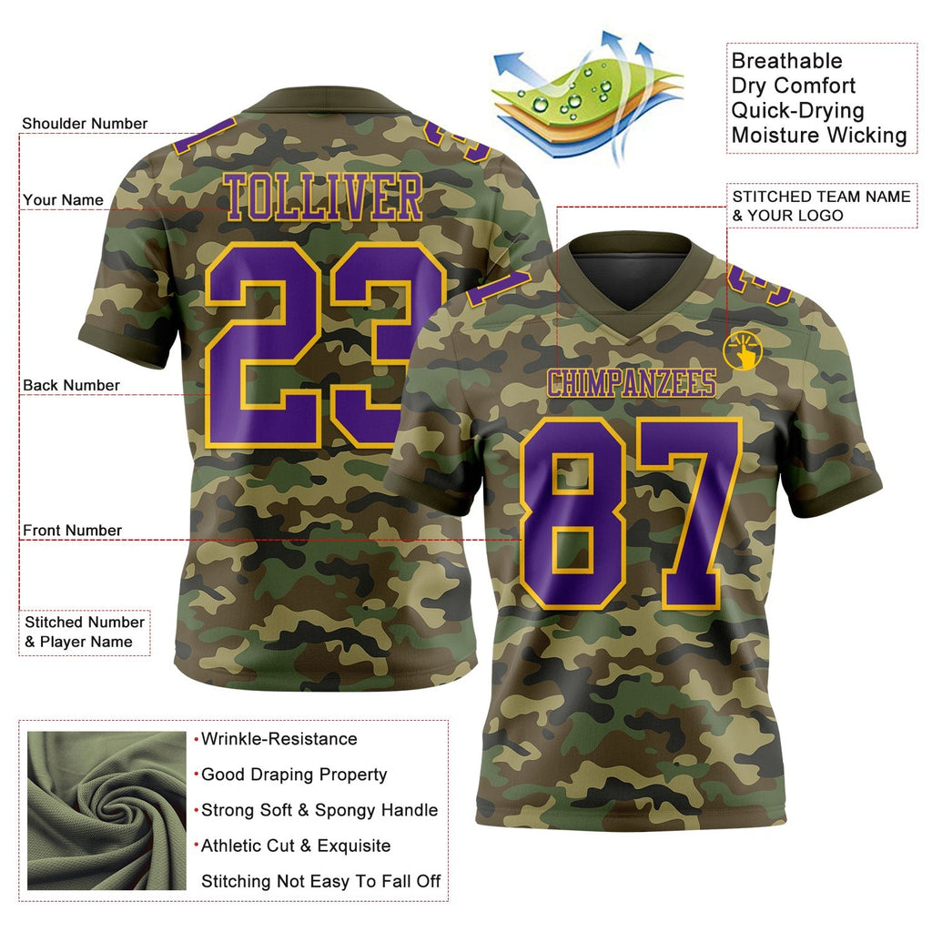 Custom Camo Purple-Yellow 3D Pattern Salute To Service Authentic Football Jersey photo 3