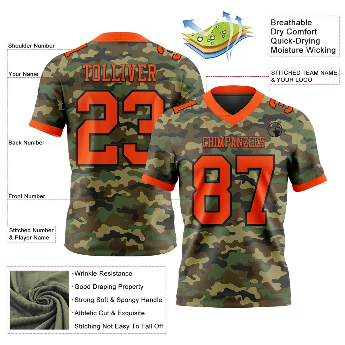 Custom Camo Orange-Black 3D Pattern Salute To Service Authentic Football Jersey photo 3