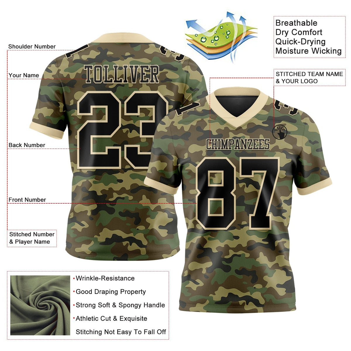 Custom Camo Black-Cream 3D Pattern Salute To Service Authentic Football Jersey photo 3