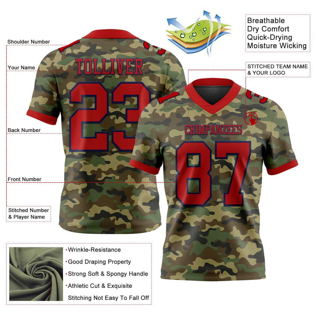 Custom Camo Red-Navy 3D Pattern Salute To Service Authentic Football Jersey photo 3