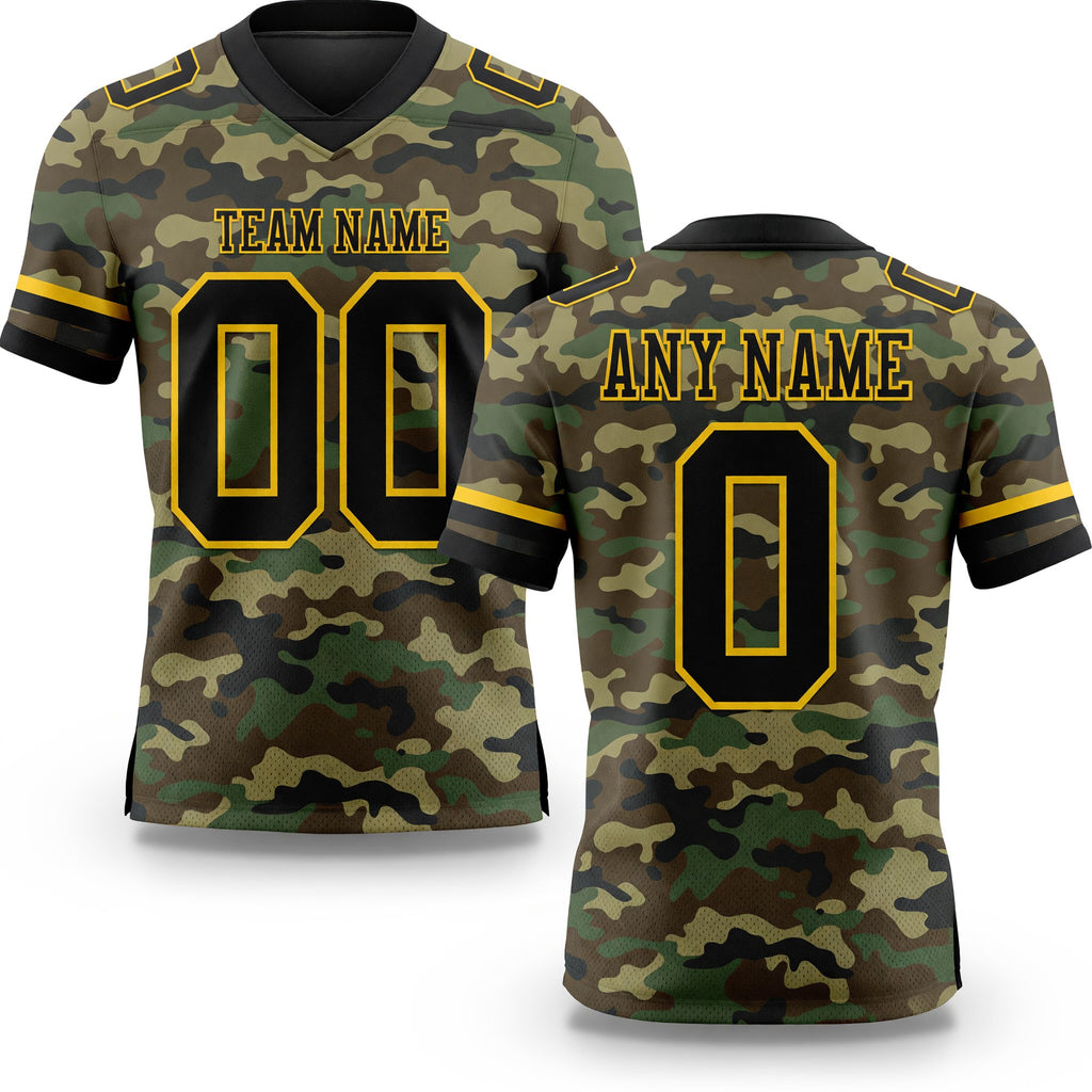 Custom Camo Black-Yellow 3D Pattern Salute To Service Authentic Football Jersey