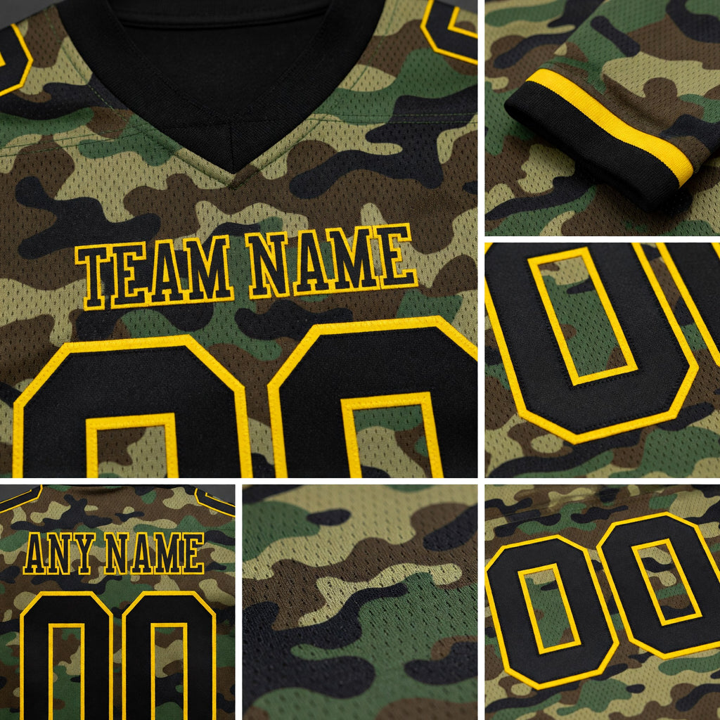 Custom Camo Black-Yellow 3D Pattern Salute To Service Authentic Football Jersey detail