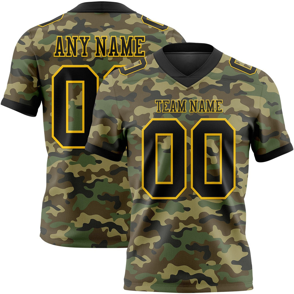 Custom Camo Black-Yellow 3D Pattern Salute To Service Authentic Football Jersey photo 1