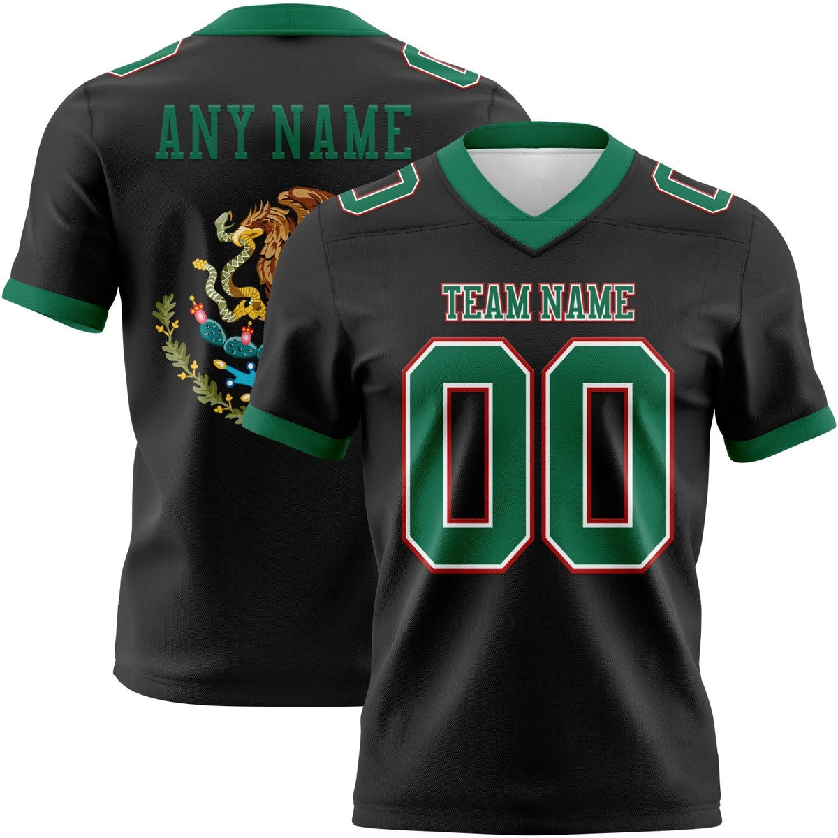 Custom Black Kelly Green White-Red 3D Pattern Mexico Authentic Football Jersey