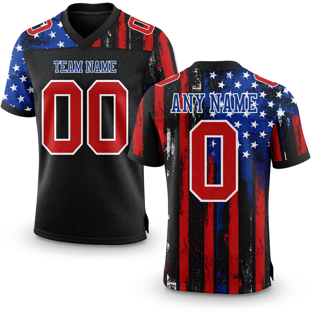 Custom Black Red Royal-White 3D Pattern American Flag Authentic Football Jersey