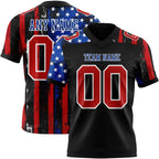 Custom Black Red Royal-White 3D Pattern American Flag Authentic Football Jersey photo 1