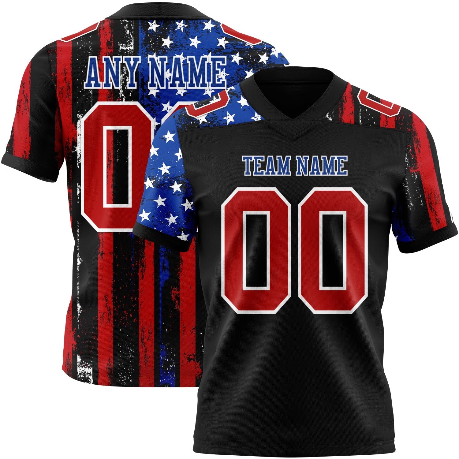Custom Black Red Royal-White 3D Pattern American Flag Authentic Football Jersey photo 1