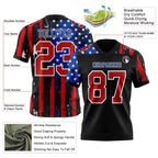Custom Black Red Royal-White 3D Pattern American Flag Authentic Football Jersey photo 3