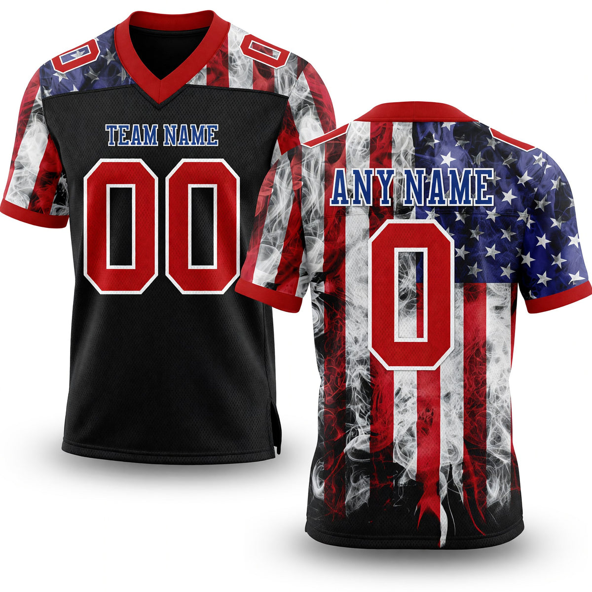 Custom Black Red Royal-White 3D Pattern American Flag Authentic Football Jersey
