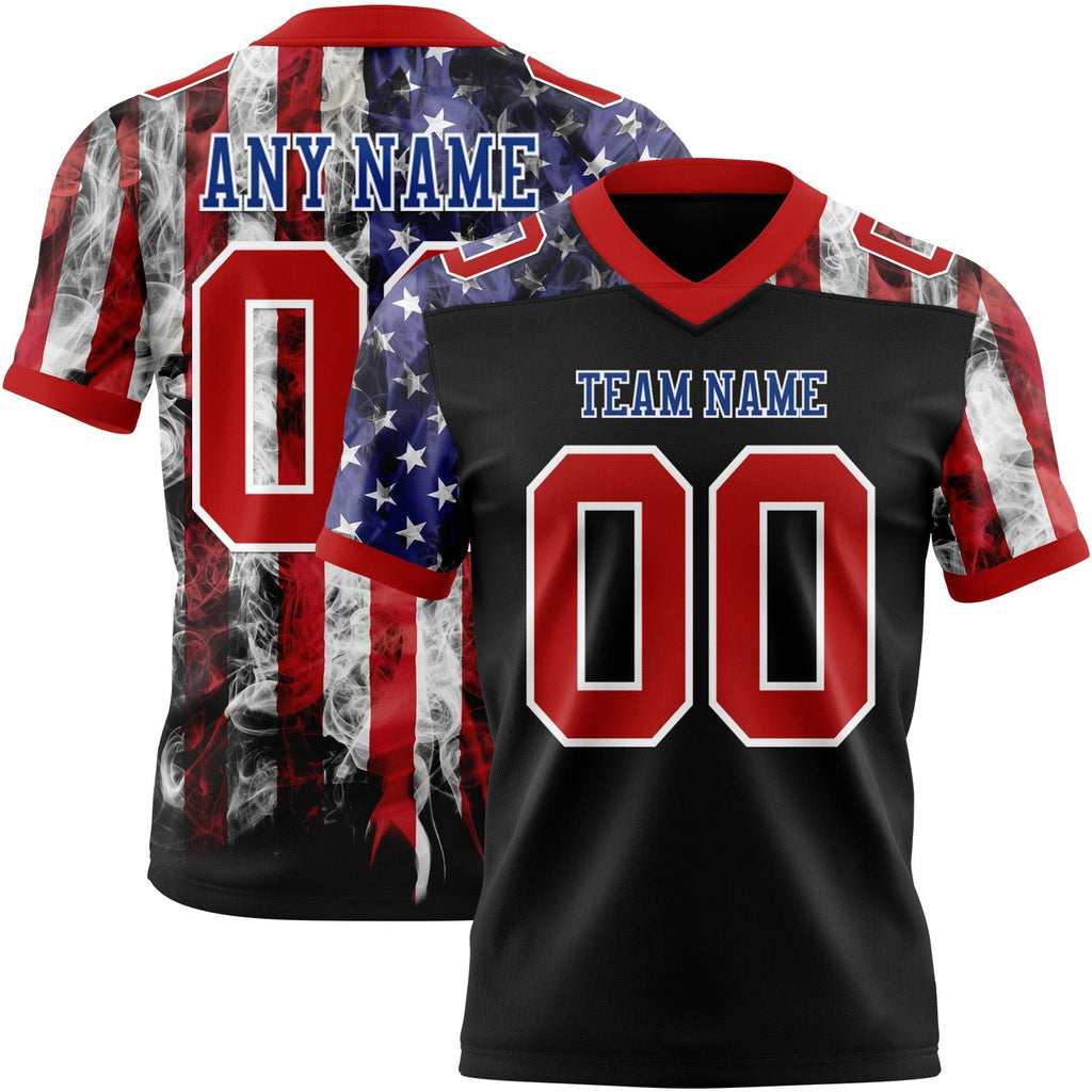 Custom Black Red Royal-White 3D Pattern American Flag Authentic Football Jersey photo 1