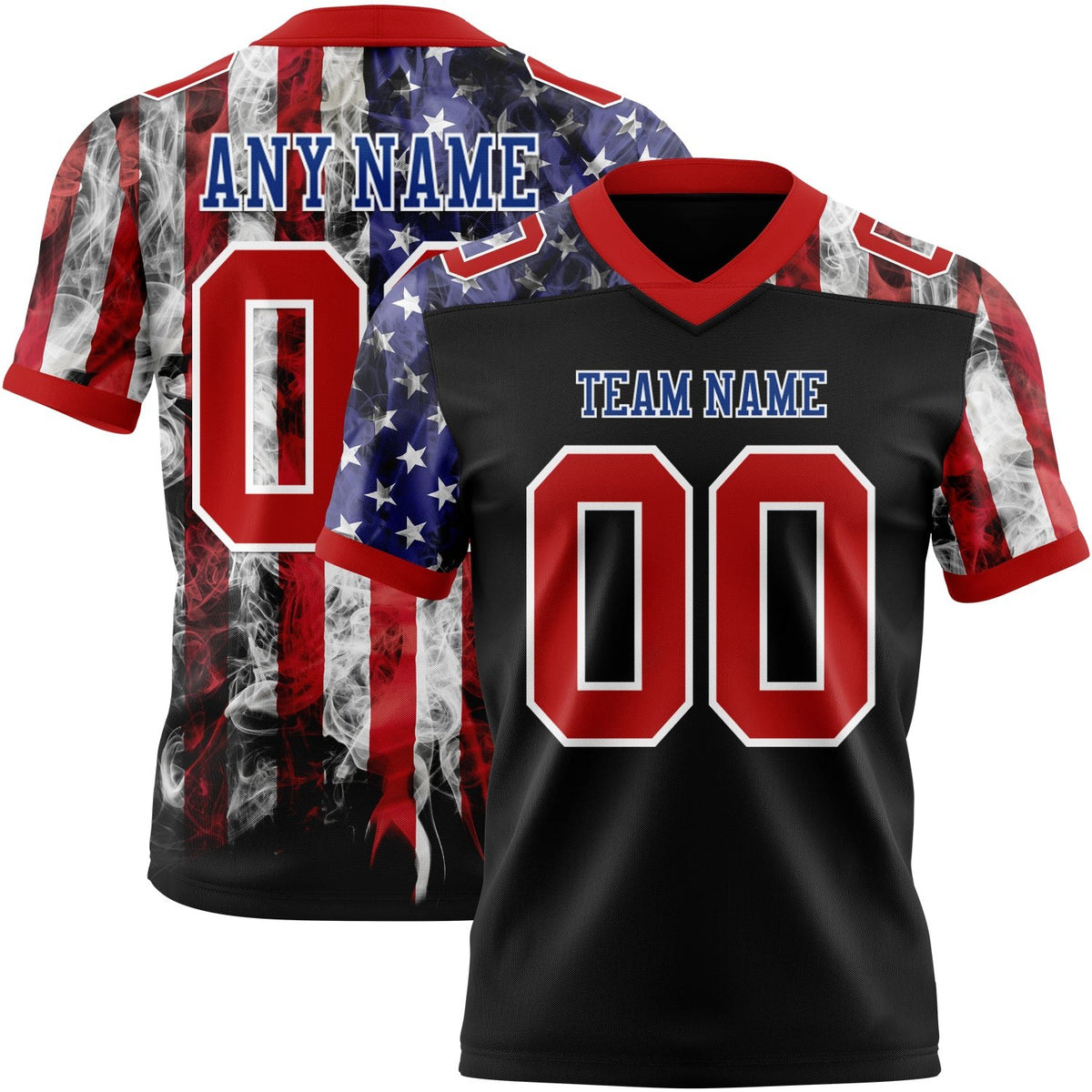 Custom Black Red Royal-White 3D Pattern American Flag Authentic Football Jersey photo 1
