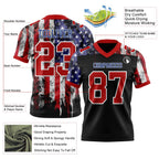 Custom Black Red Royal-White 3D Pattern American Flag Authentic Football Jersey photo 3