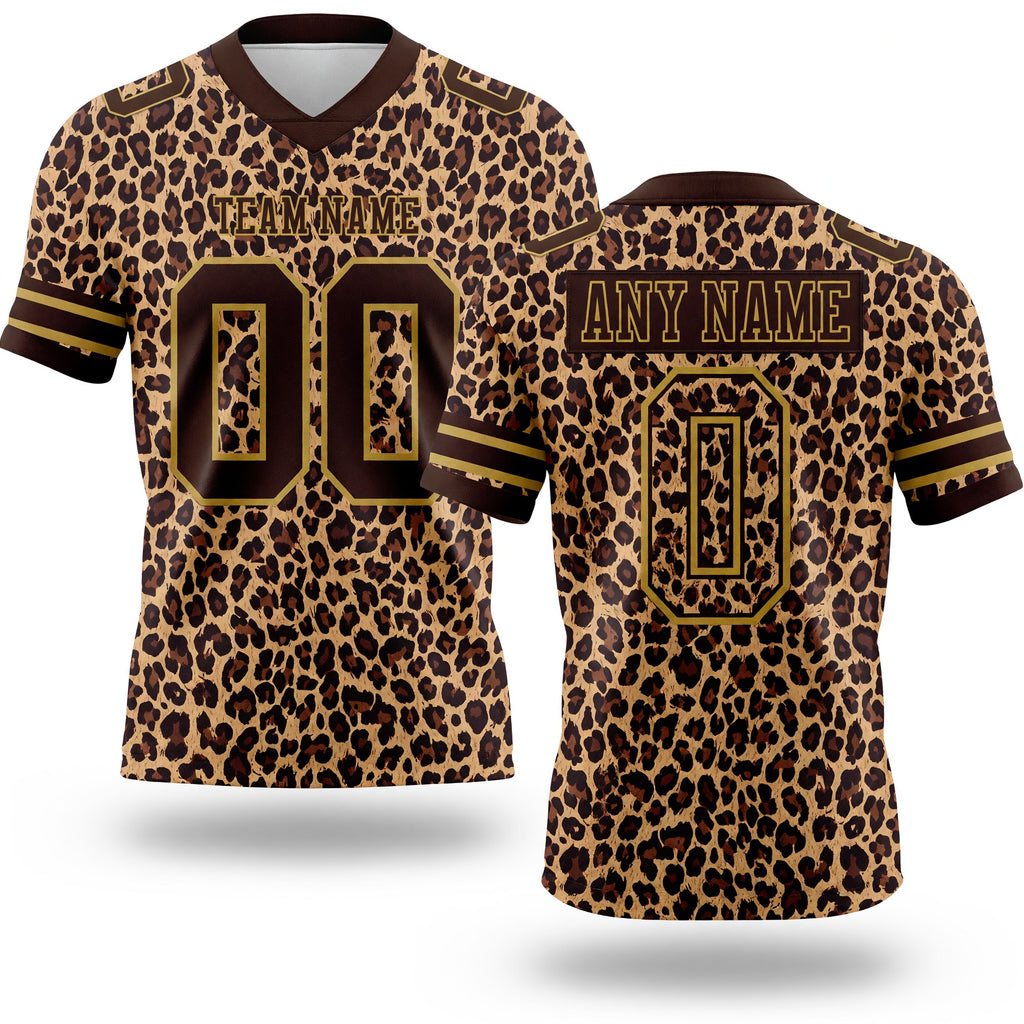 Custom Brown Old Gold 3D Pattern Leopard Print Authentic Football Jersey