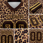 Custom Brown Old Gold 3D Pattern Leopard Print Authentic Football Jersey detail