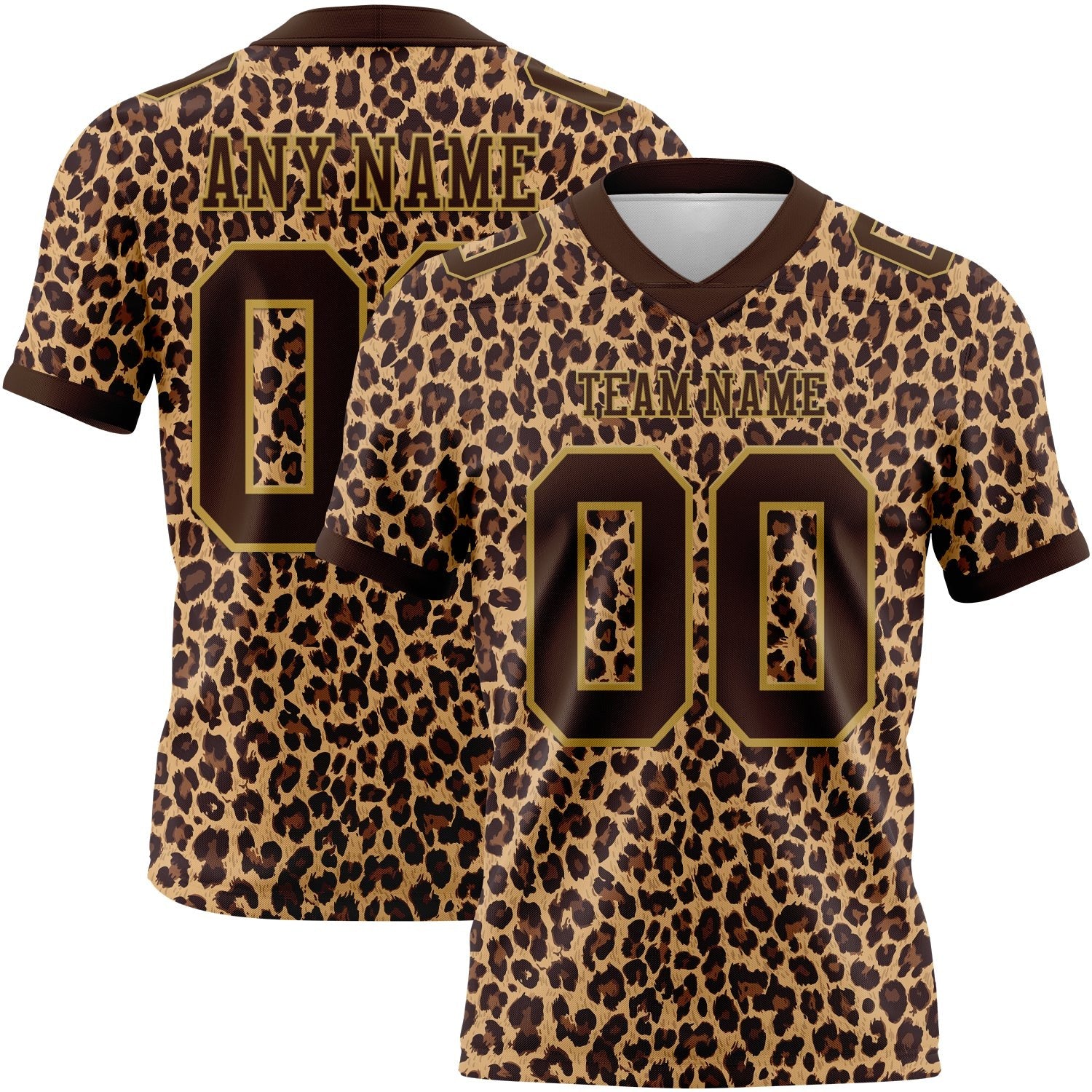 Custom Brown Old Gold 3D Pattern Leopard Print Authentic Football Jersey photo 1