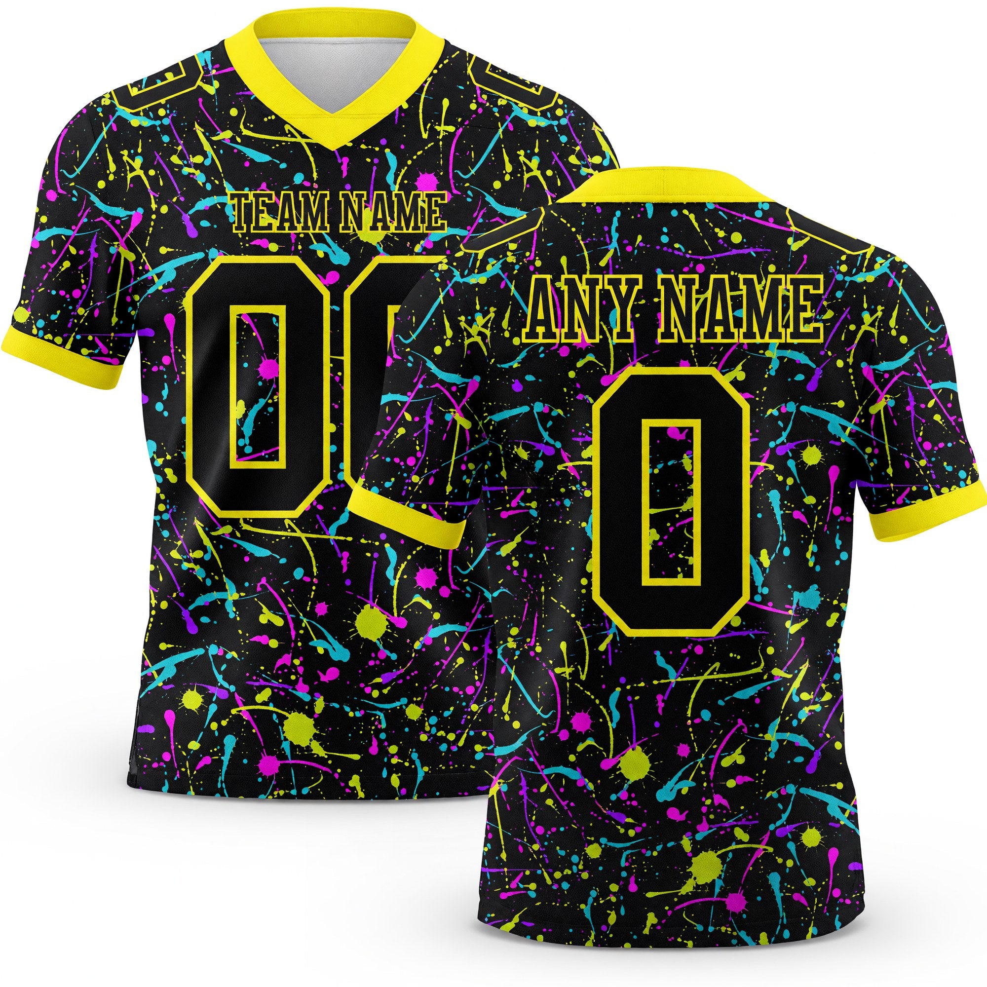Custom Graffiti Pattern Black-Light Yellow 3D Pattern Splash Authentic Football Jersey