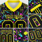 Custom Graffiti Pattern Black-Light Yellow 3D Pattern Splash Authentic Football Jersey detail