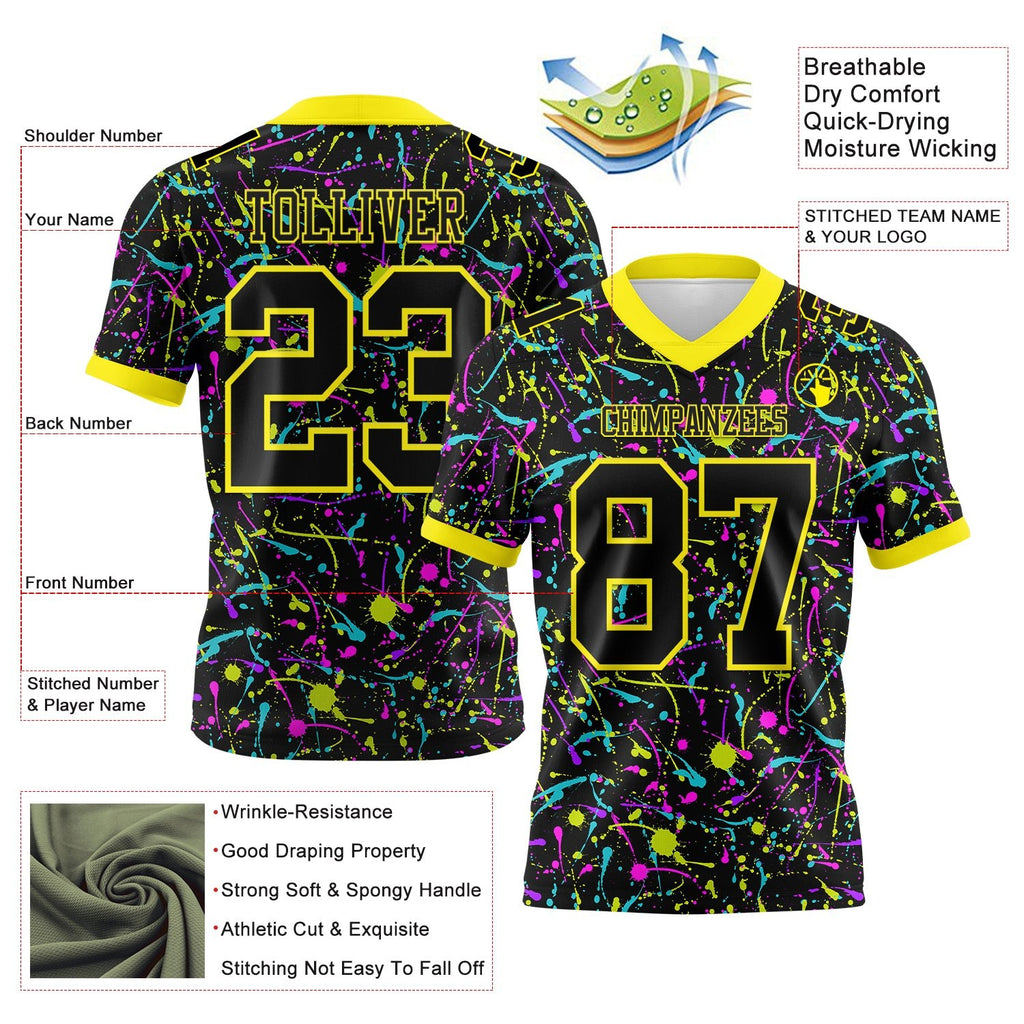 Custom Graffiti Pattern Black-Light Yellow 3D Pattern Splash Authentic Football Jersey photo 3