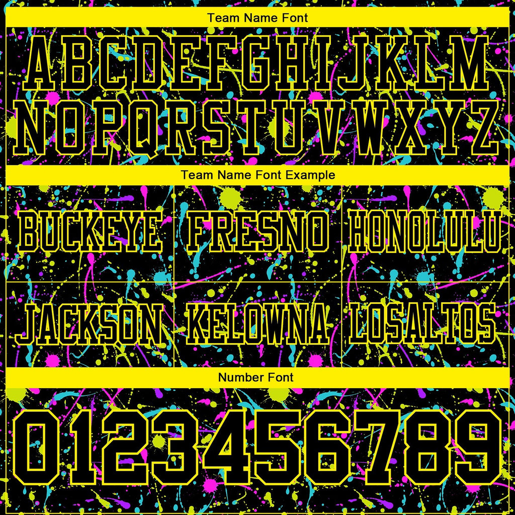 Custom Graffiti Pattern Black-Light Yellow 3D Pattern Splash Authentic Football Jersey photo 4