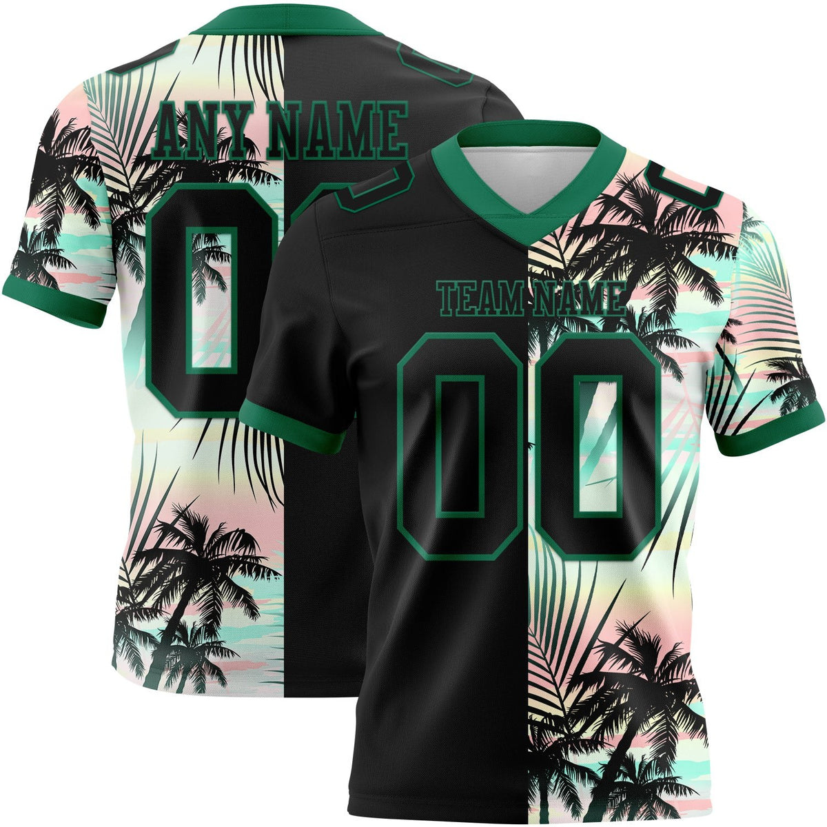 Custom Black Kelly Green 3D Pattern Tropical Hawaii Palm Leaves Authentic Football Jersey photo 1