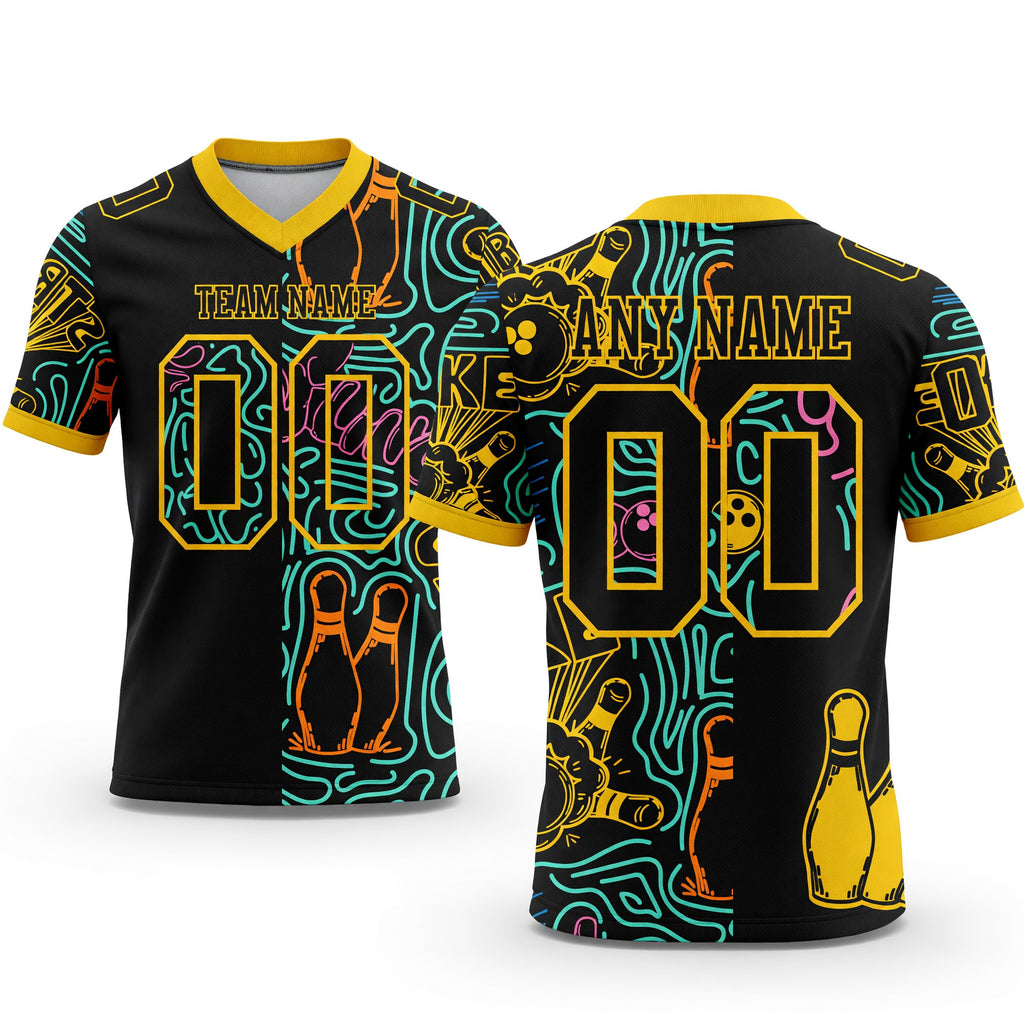 Custom Black Yellow 3D Pattern Bowling Authentic Football Jersey