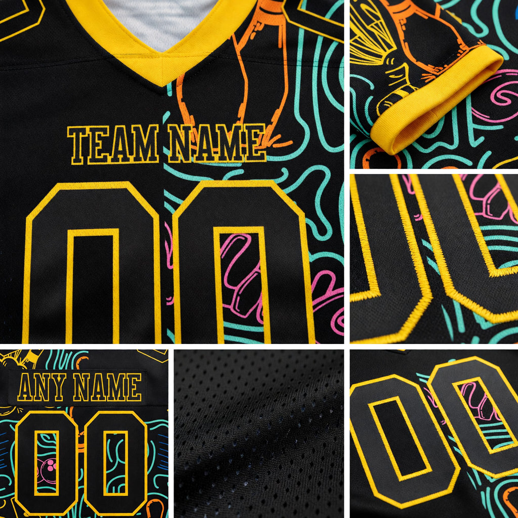 Custom Black Yellow 3D Pattern Bowling Authentic Football Jersey detail
