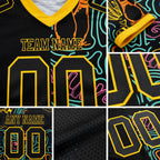 Custom Black Yellow 3D Pattern Bowling Authentic Football Jersey detail