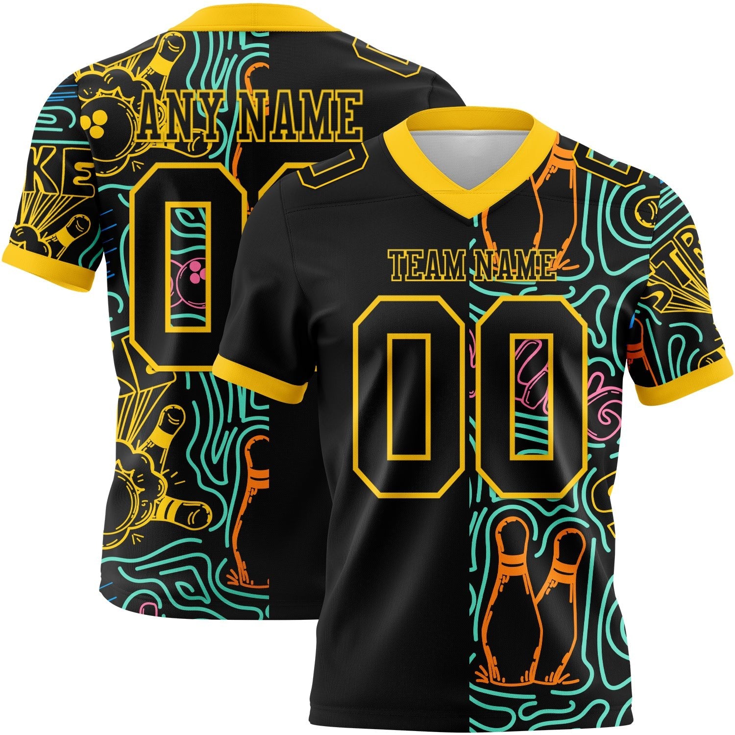 Custom Black Yellow 3D Pattern Bowling Authentic Football Jersey photo 1