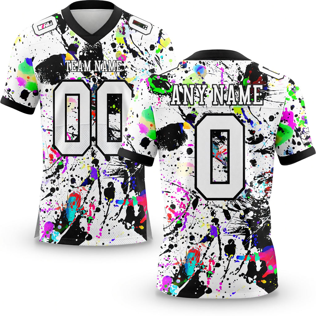 Custom Graffiti Pattern White-Black 3D Pattern Splash Authentic Football Jersey