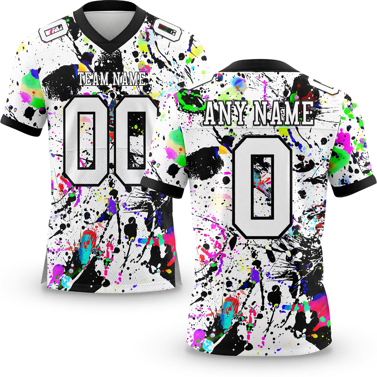 Custom Graffiti Pattern White-Black 3D Pattern Splash Authentic Football Jersey