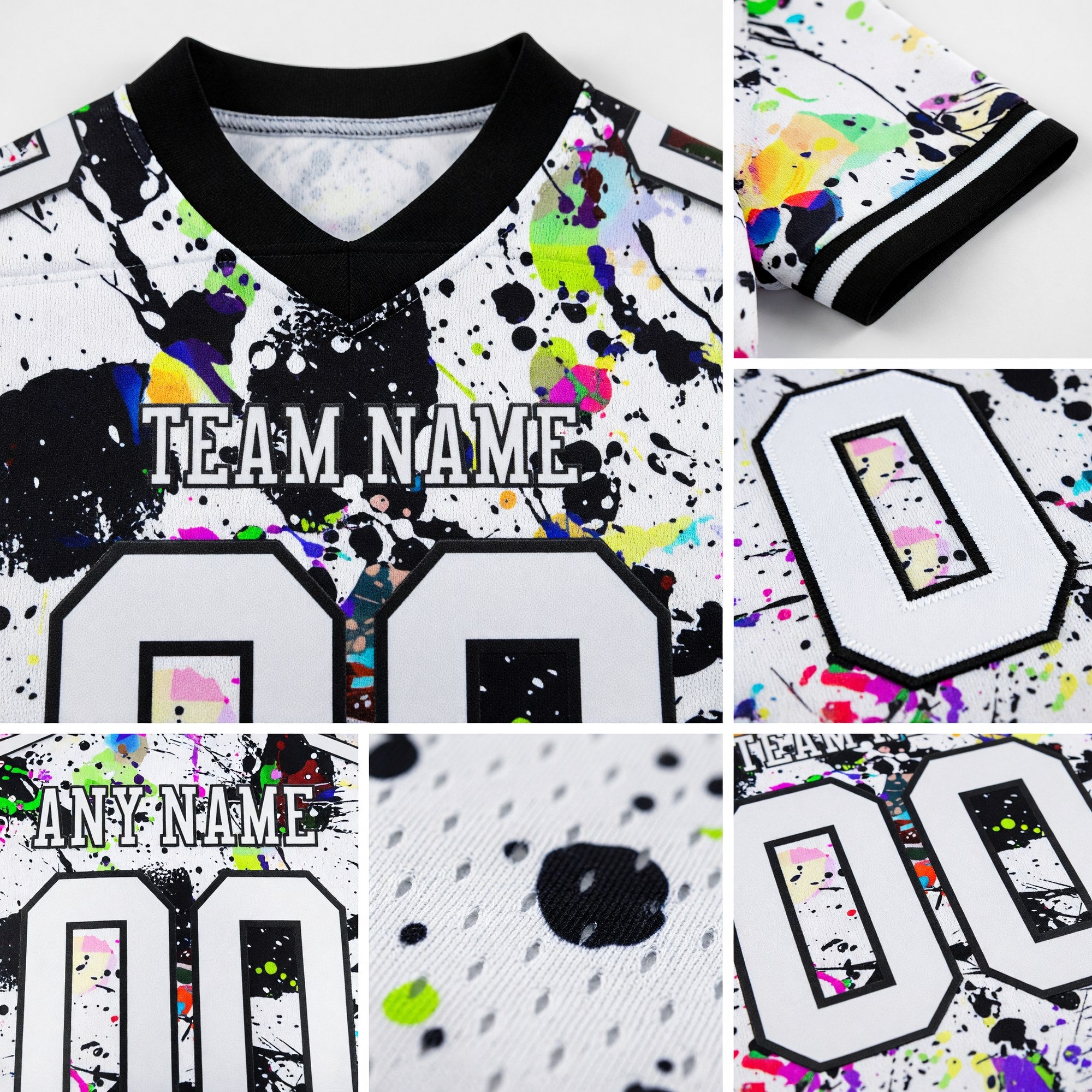 Custom Graffiti Pattern White-Black 3D Pattern Splash Authentic Football Jersey detail