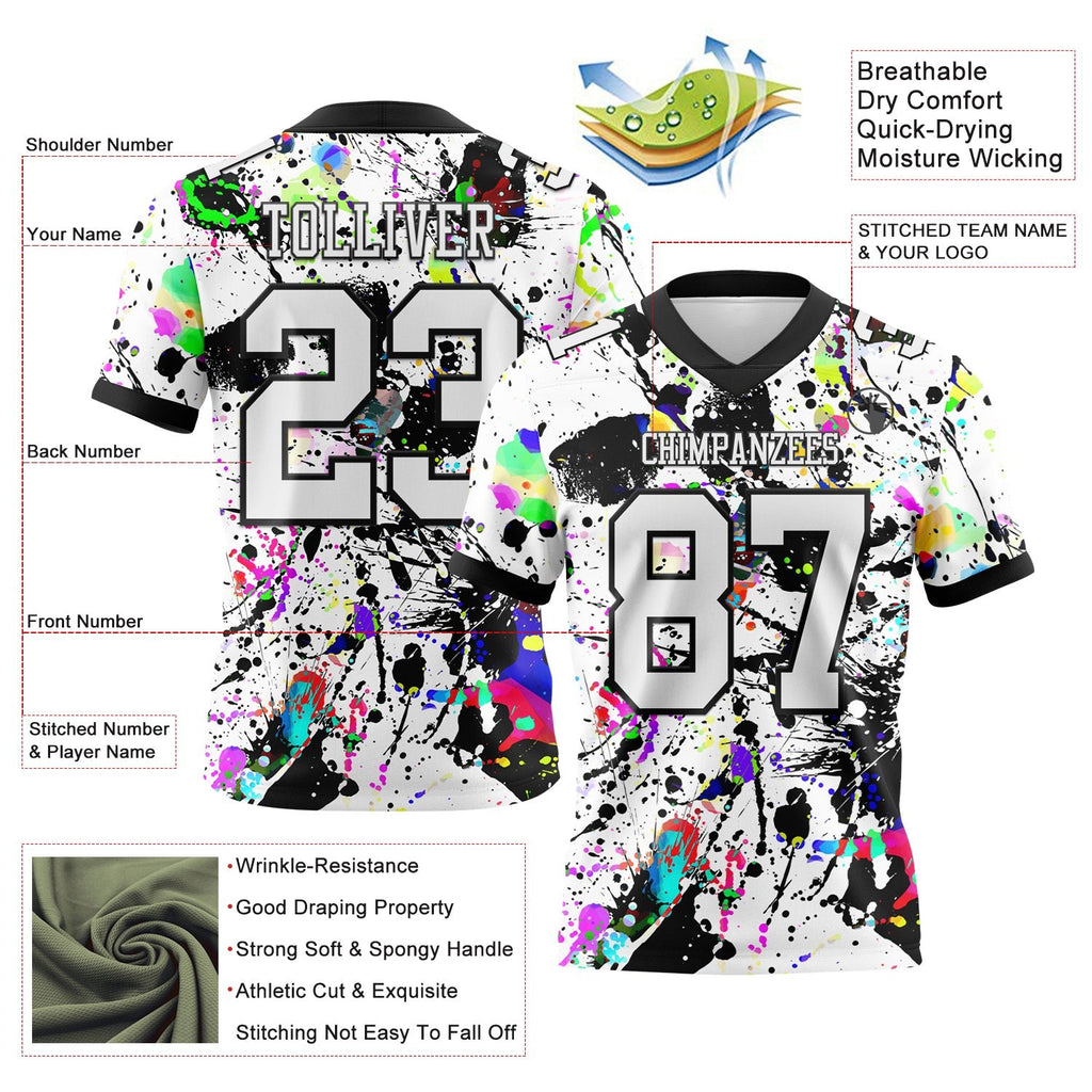 Custom Graffiti Pattern White-Black 3D Pattern Splash Authentic Football Jersey photo 2