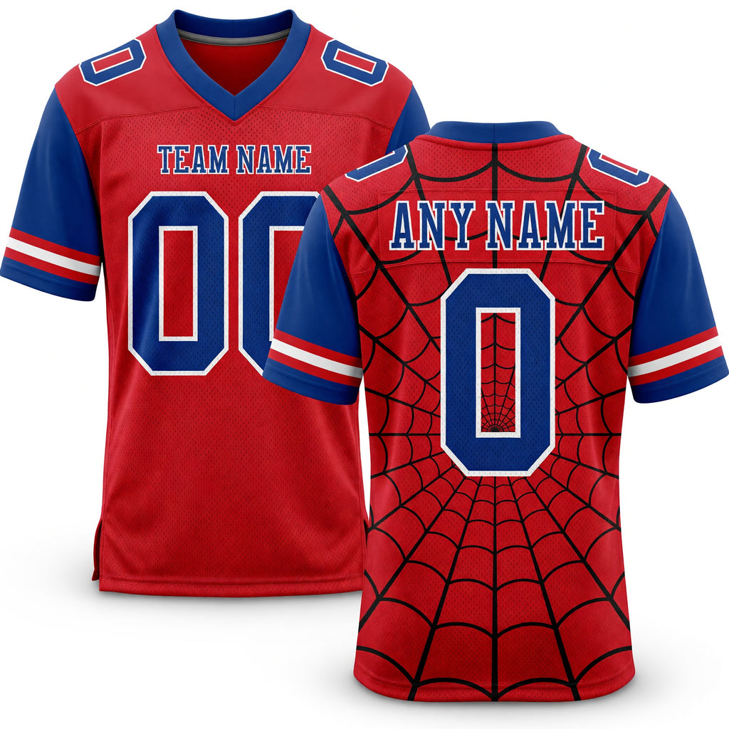 Custom Red Royal-White 3D Pattern Spider Web Authentic Football Jersey