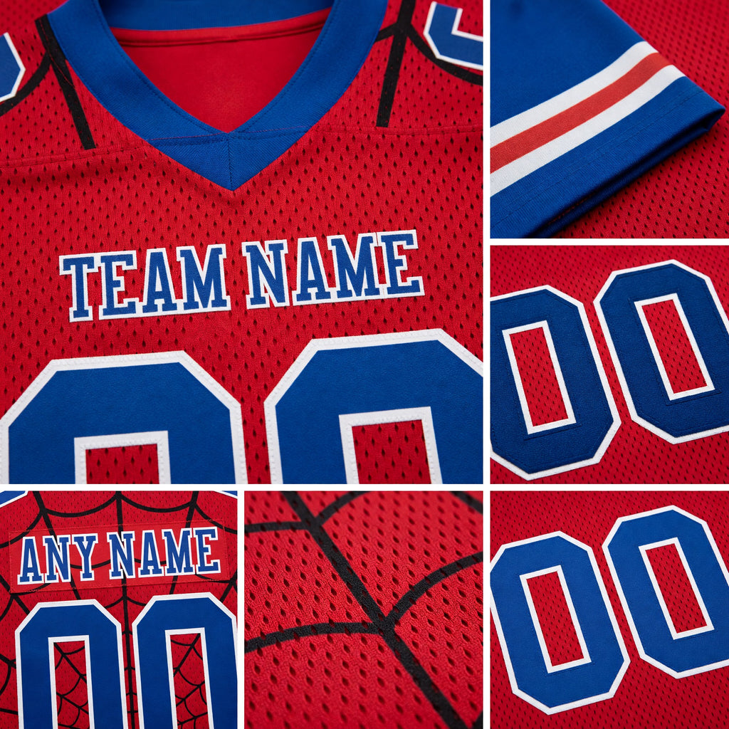 Custom Red Royal-White 3D Pattern Spider Web Authentic Football Jersey detail