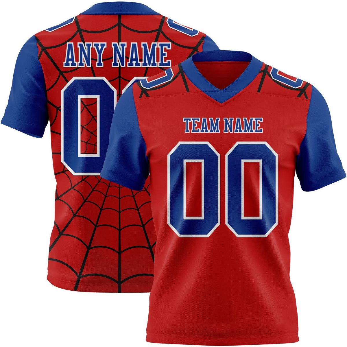 Custom Red Royal-White 3D Pattern Spider Web Authentic Football Jersey photo 1