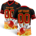 Custom Black Red-Yellow 3D Pattern Flame Bowling Authentic Football Jersey