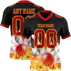 Custom Black Red-Yellow 3D Pattern Flame Bowling Authentic Football Jersey photo 1