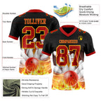 Custom Black Red-Yellow 3D Pattern Flame Bowling Authentic Football Jersey photo 3